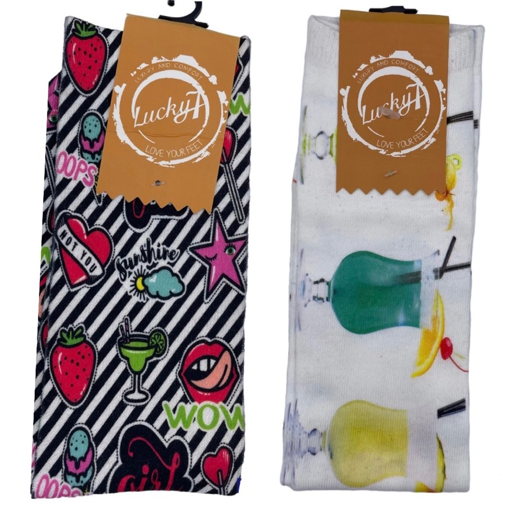 LUCKY7 socks 2pairs, cocktail and striped print